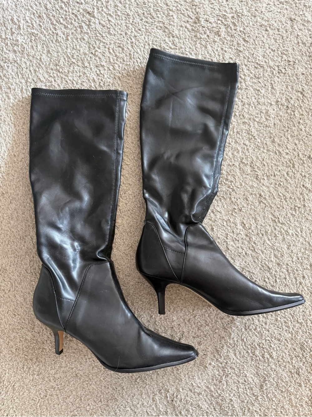 Donald J. Pliner Black Pointed-Toe Knee-High Leather Boots, 8.5